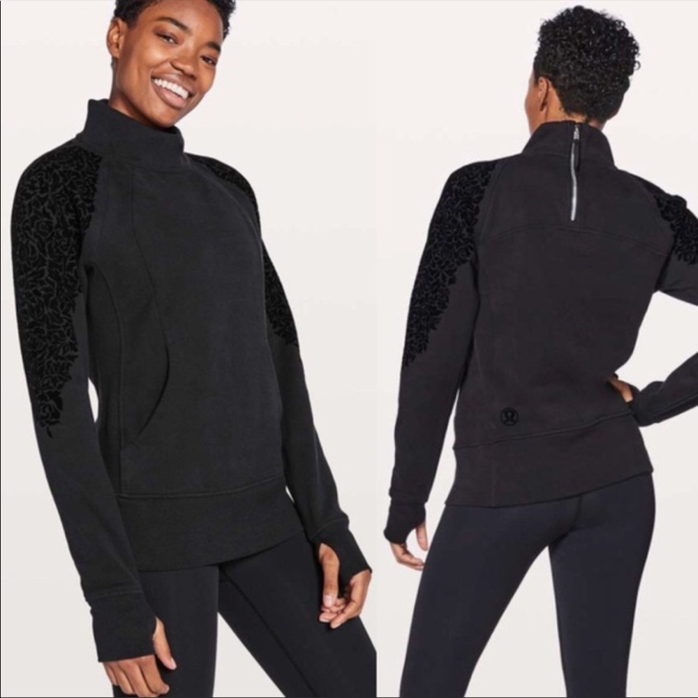 Lululemon Black Floral Flocked Pullover